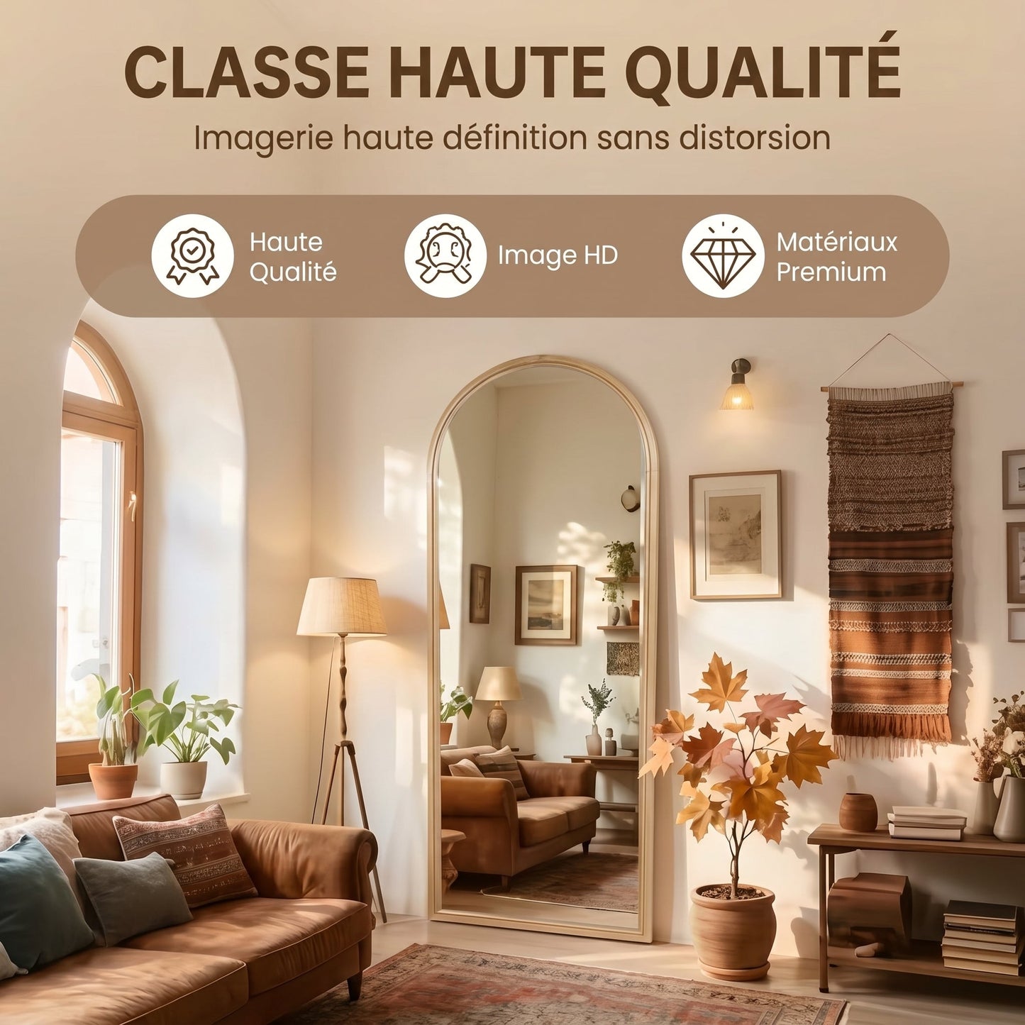 Arcelyne – Miroir Pleine Longueur Arche en Bois Massif