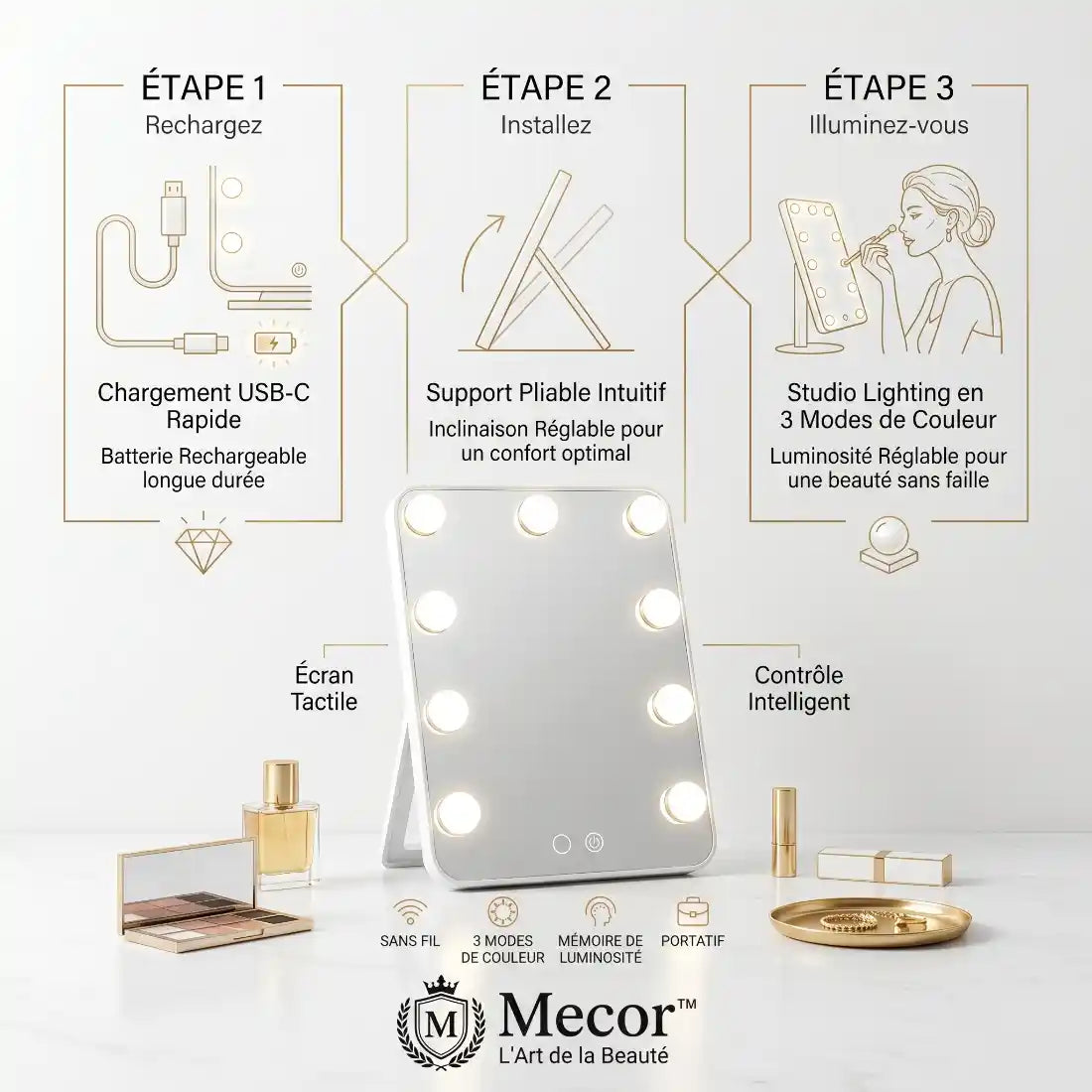 Lumelle – Miroir Coiffeuse Lumineux LED