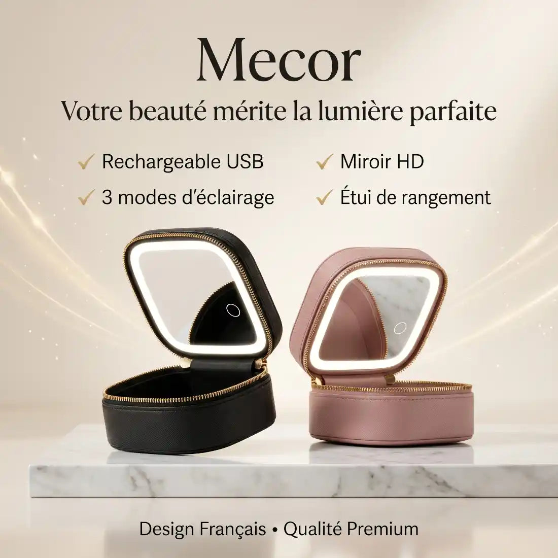 Velorie – Miroir de Coiffeuse Lumineux avec Trousse