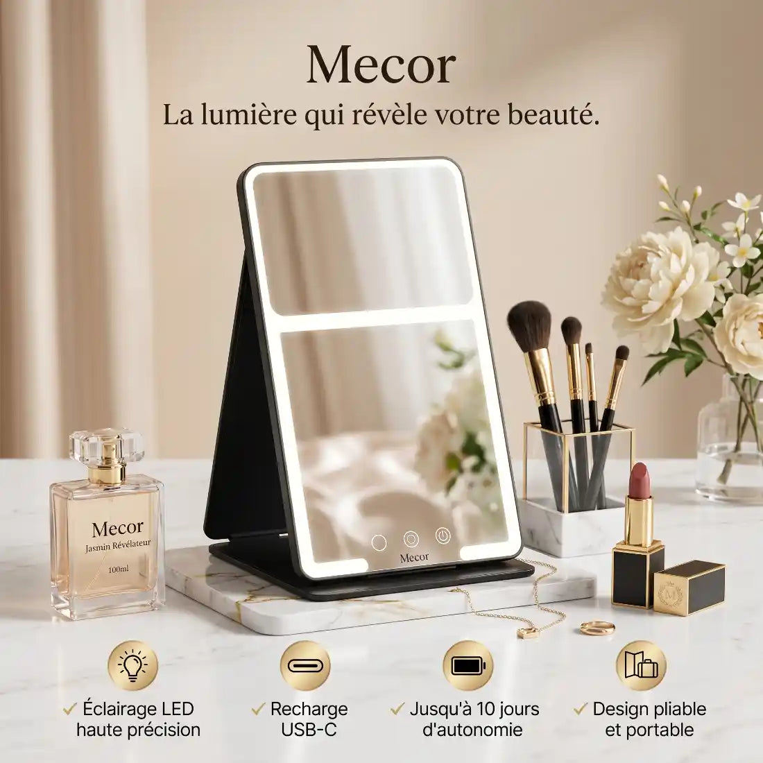 Velorie – Miroir Coiffeuse Lumineux LED