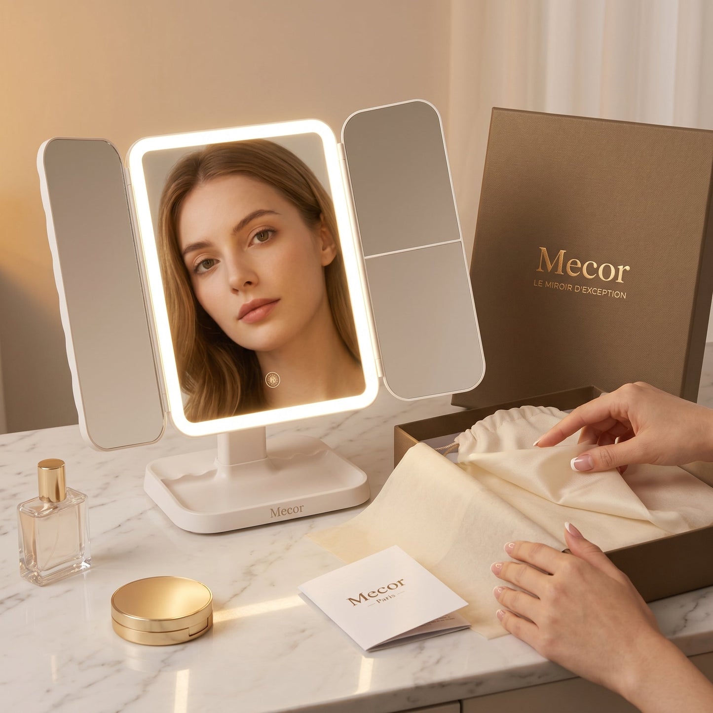 Lumirève – Miroir Coiffeuse LED Triptyque