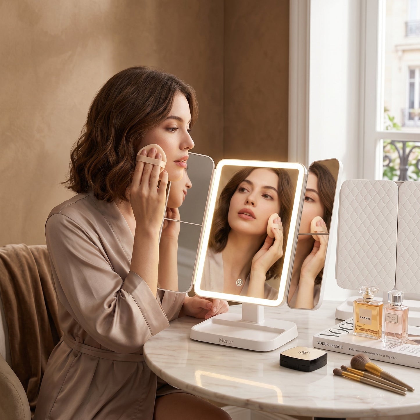 Lumirève – Miroir Coiffeuse LED Triptyque