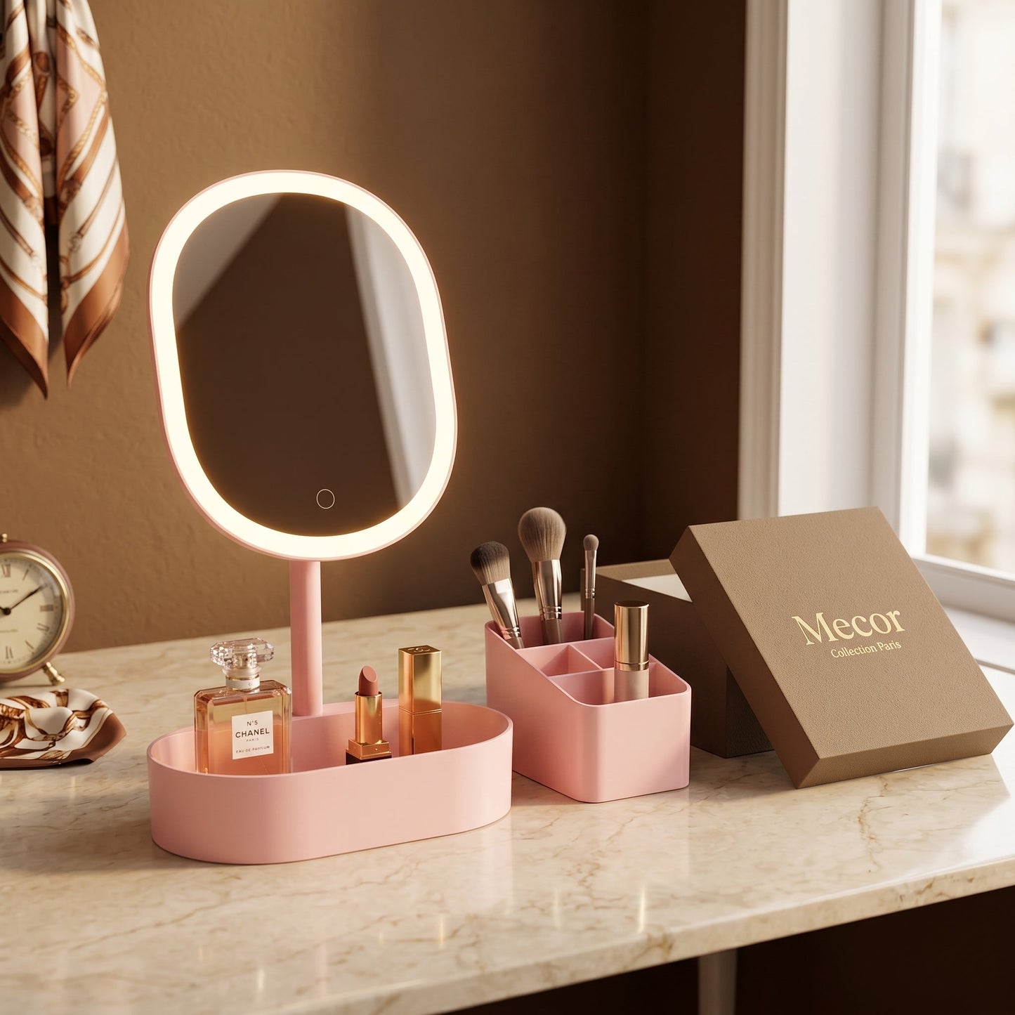 Lumière – Miroir Coiffeuse LED avec Rangement