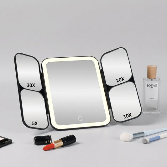 Lumirève – Miroir de Coiffeuse LED Triptyque Grossissant
