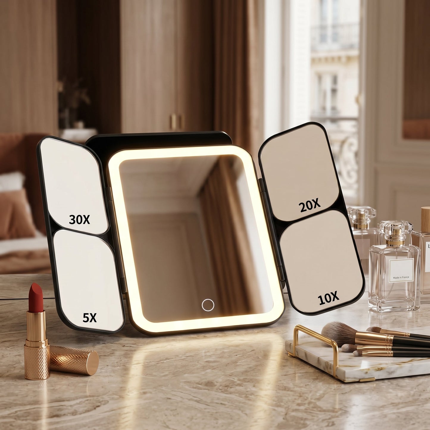 Lumirève – Miroir de Coiffeuse LED Triptyque Grossissant