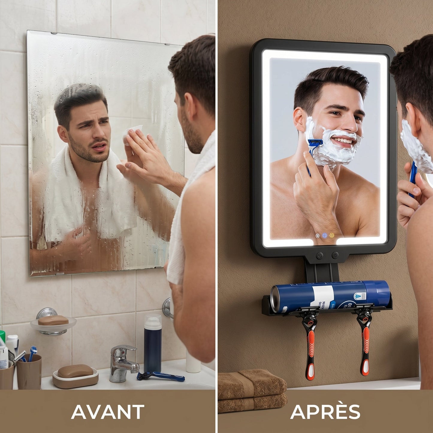 Clarène – Miroir LED Anti-Buée Mural pour Douche et Rasage