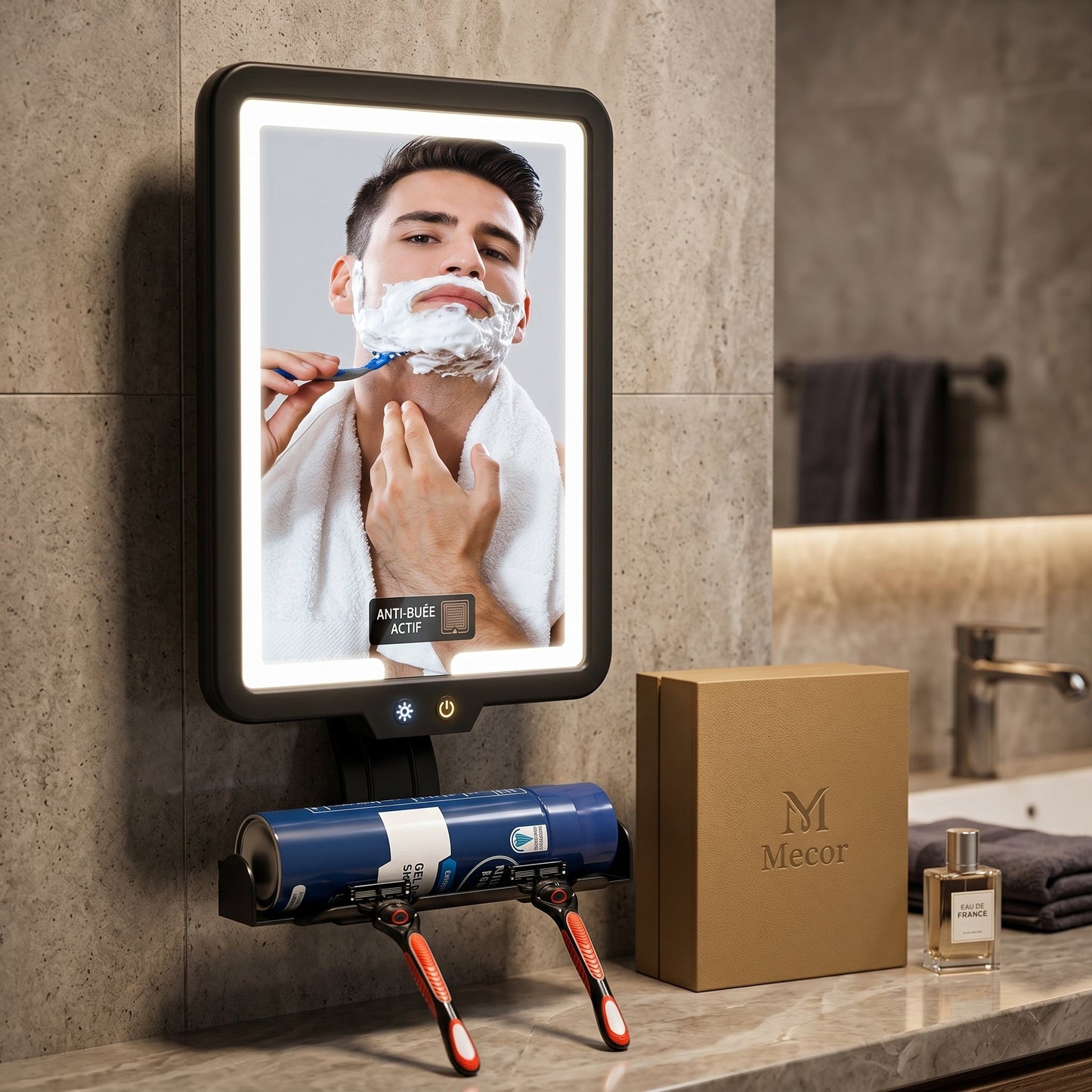 Clarène – Miroir LED Anti-Buée Mural pour Douche et Rasage