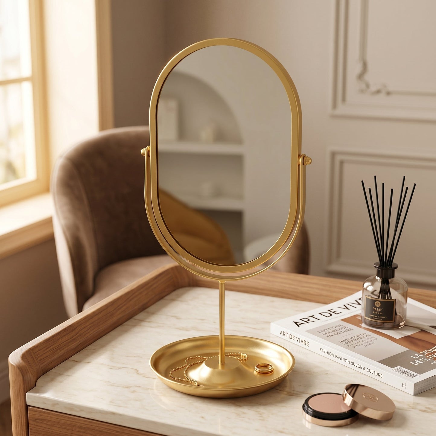 Aurorève – Miroir Coiffeuse Ovale Rotatif