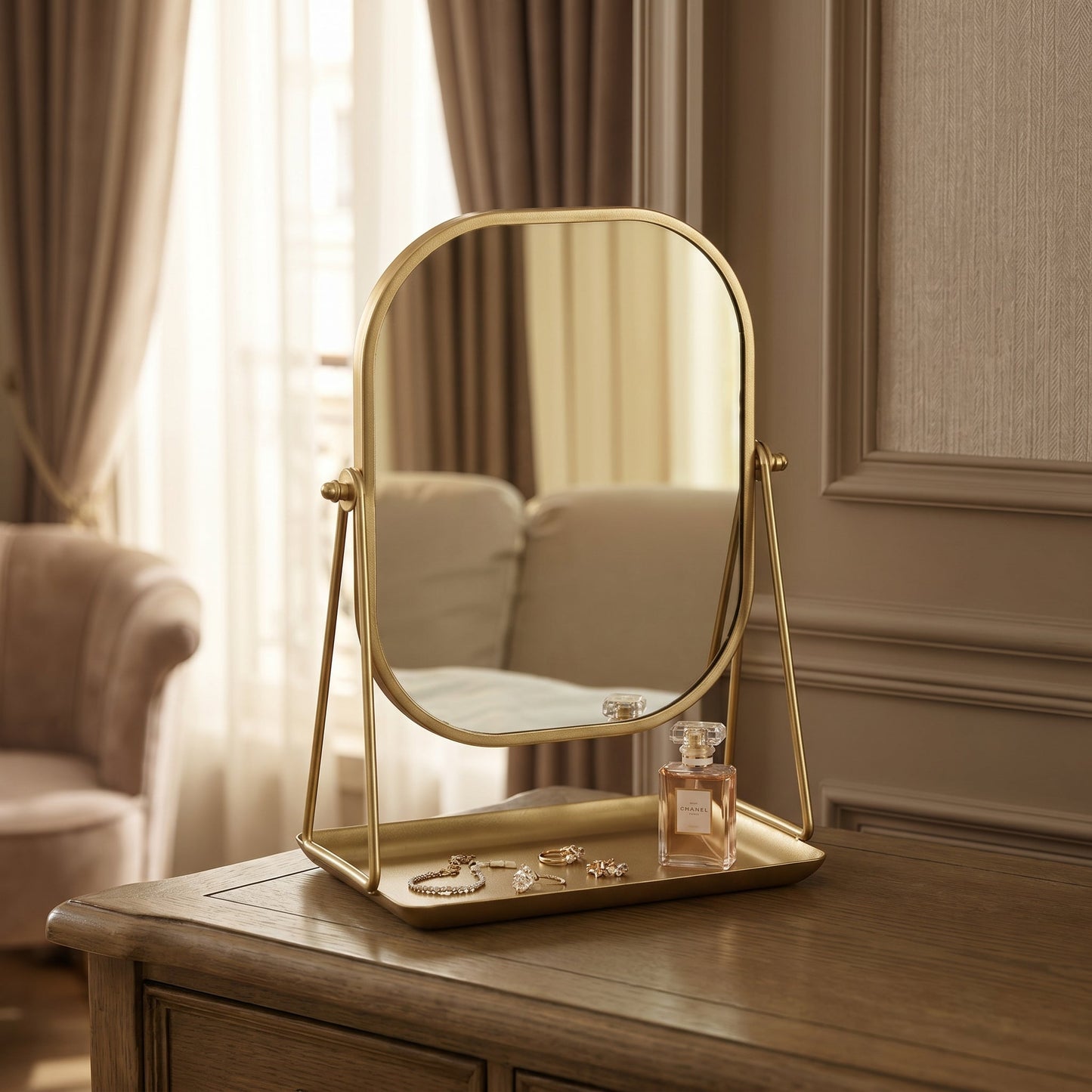 Miralune – Miroir Coiffeuse Doré Rétro