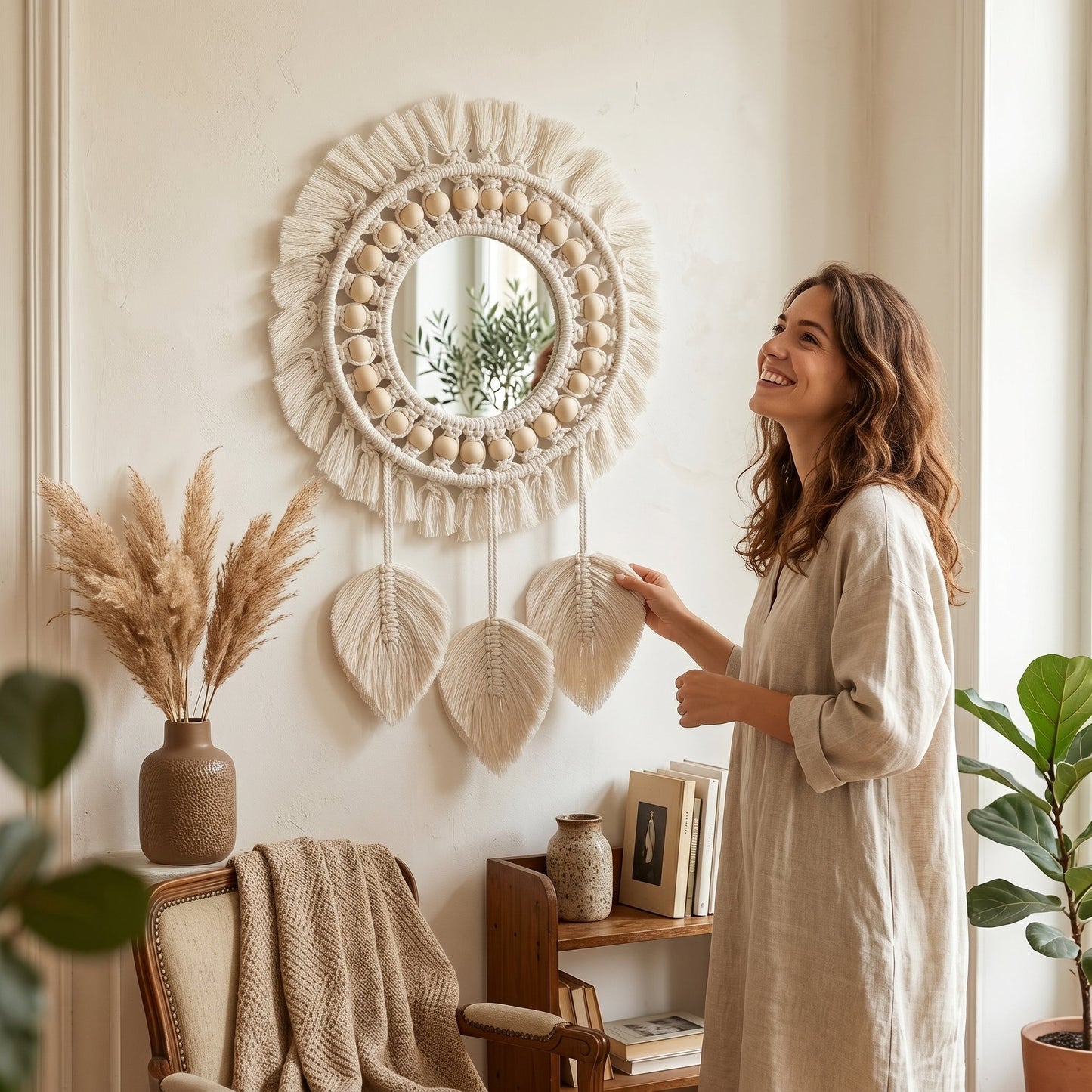 Bohriva – Miroir Mural Macramé Bohème