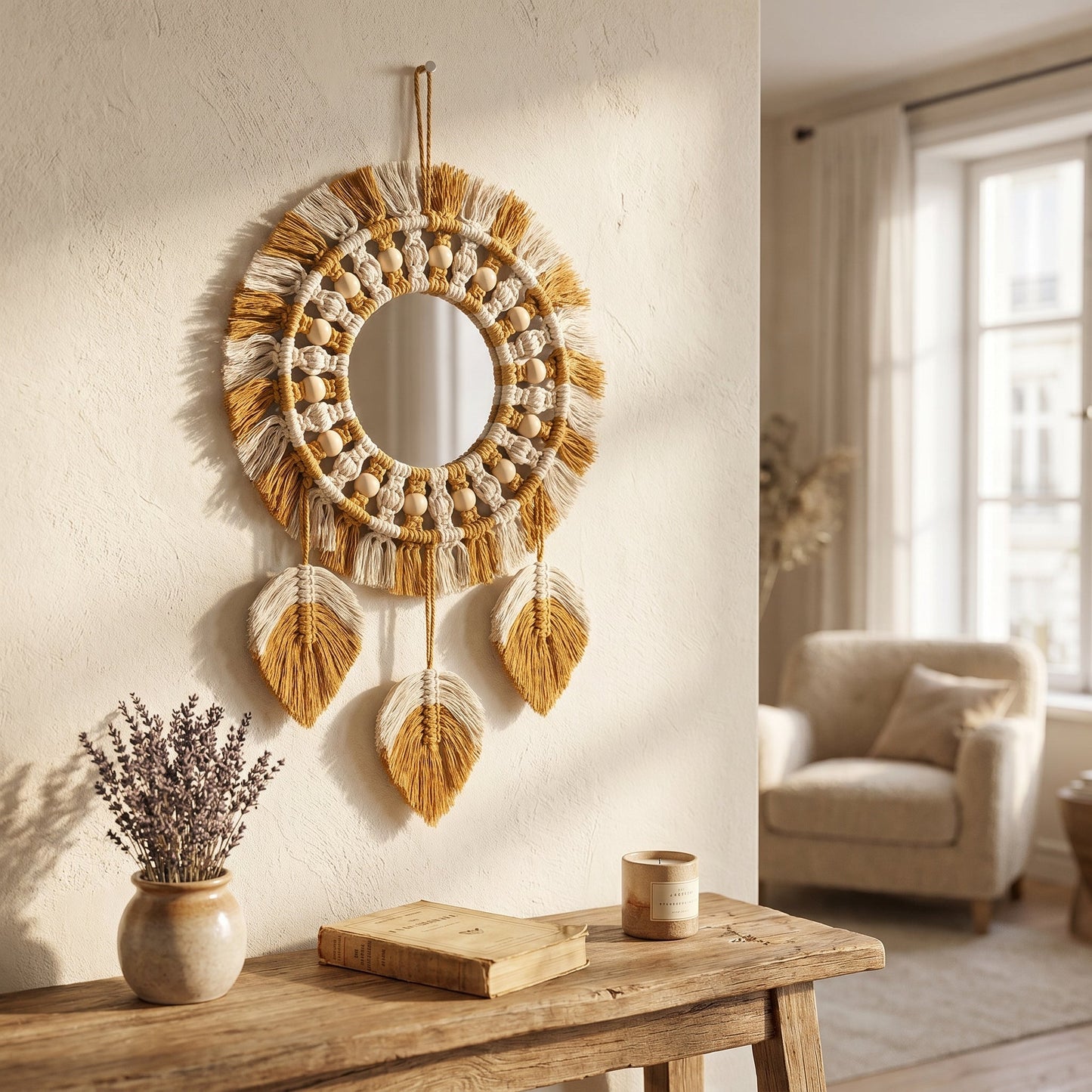 Bohriva – Miroir Mural Macramé Bohème