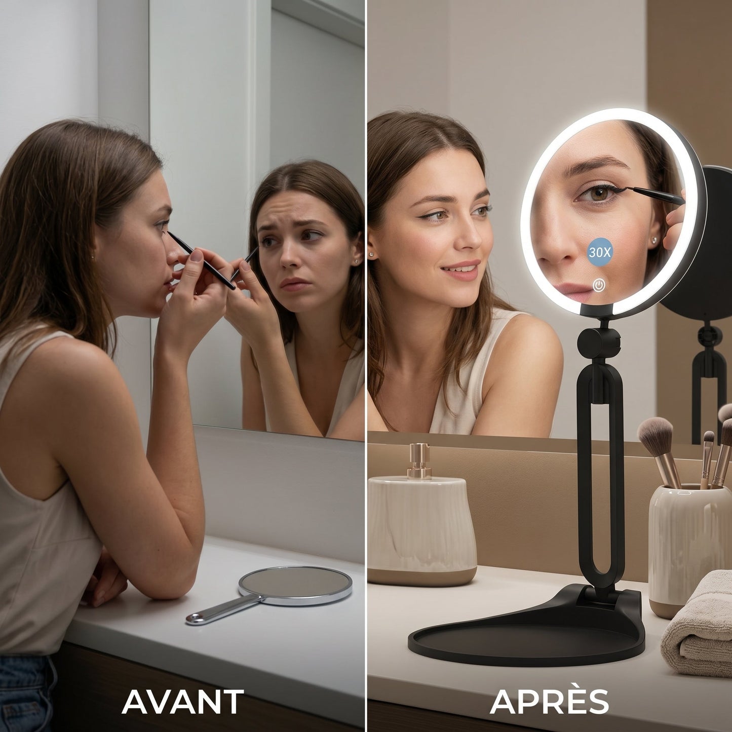 Miravox – Miroir de Maquillage LED Double Face Grossissant