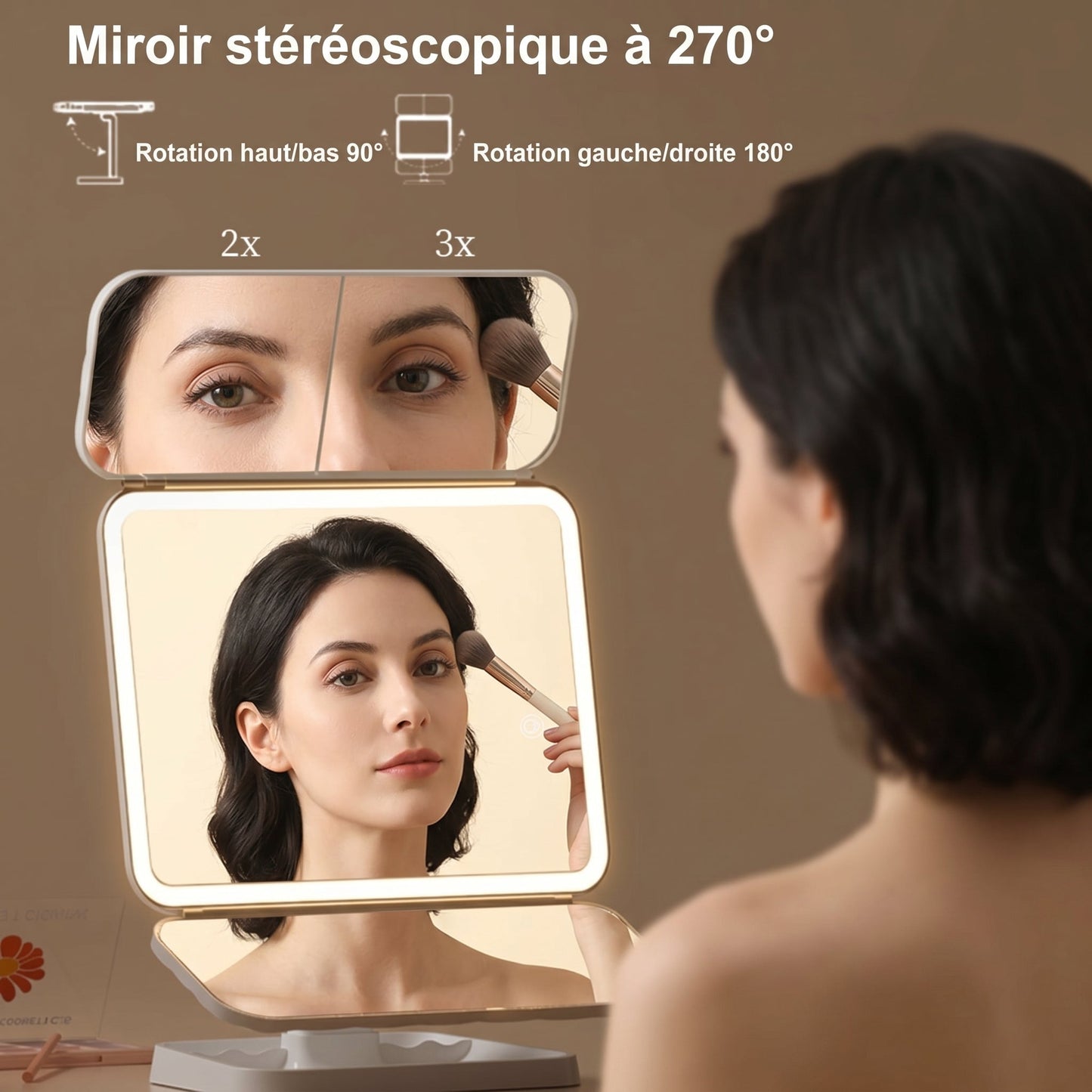 Lumirève – Miroir Coiffeuse LED Triptyque