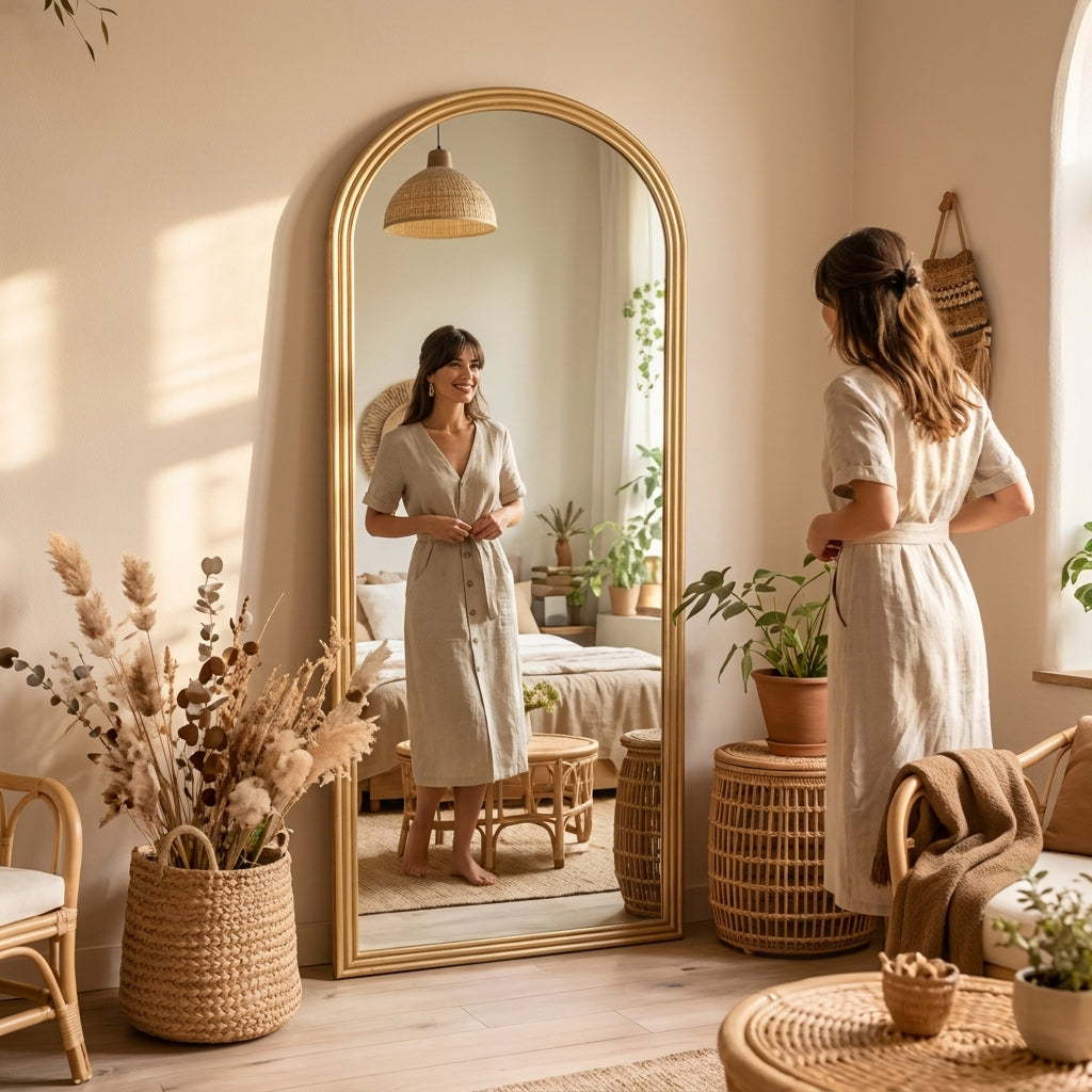 Arcelyne – Miroir Pleine Longueur Arche en Bois Massif