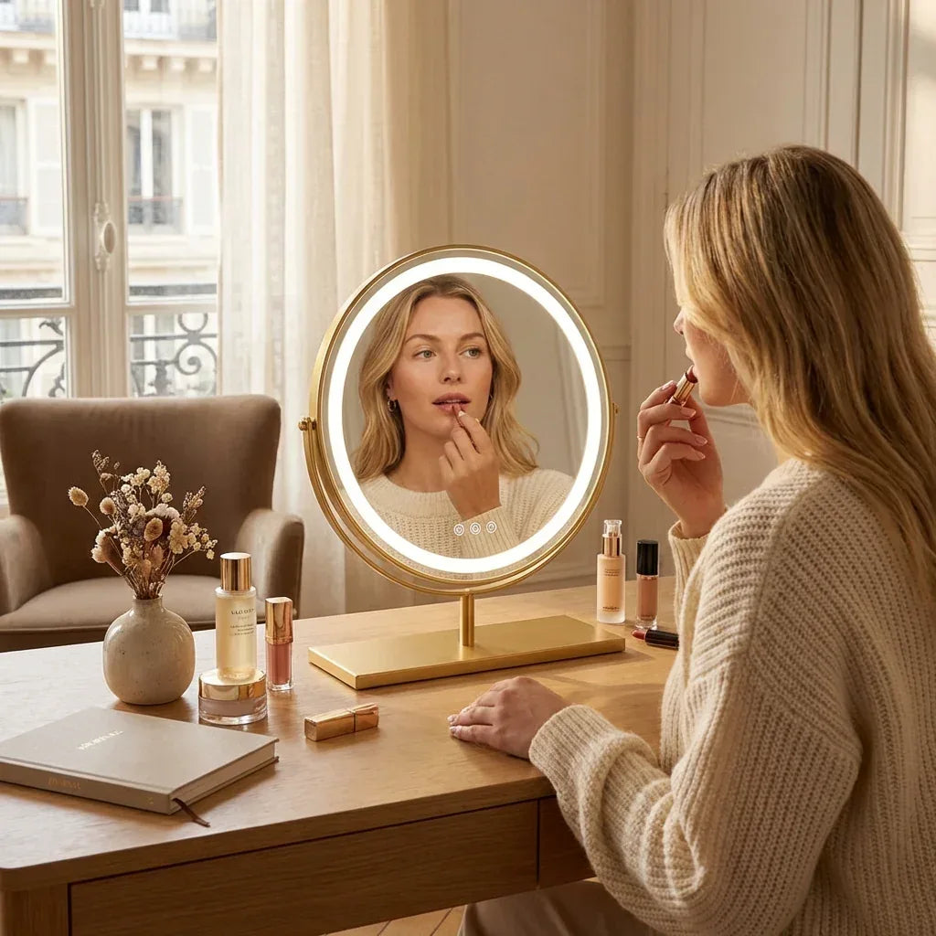 Miroir de Table LED Doré Élégant