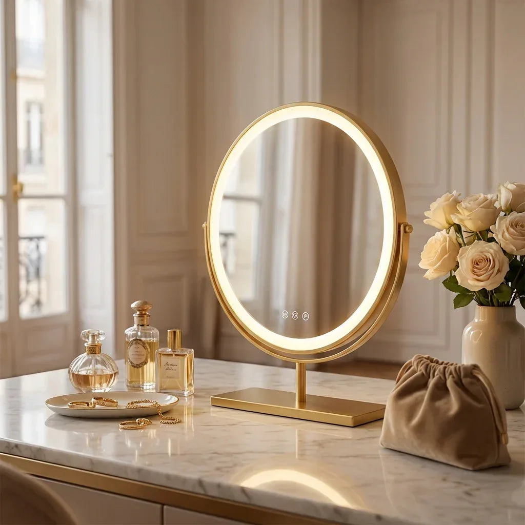 Miroir de Table LED Doré Élégant